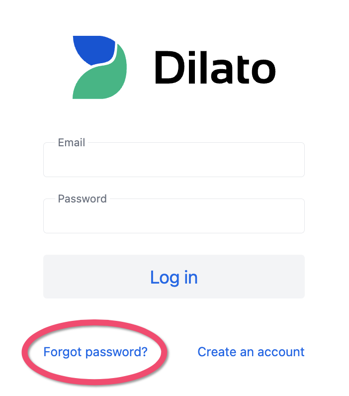 Forgot password link on Dilato login window