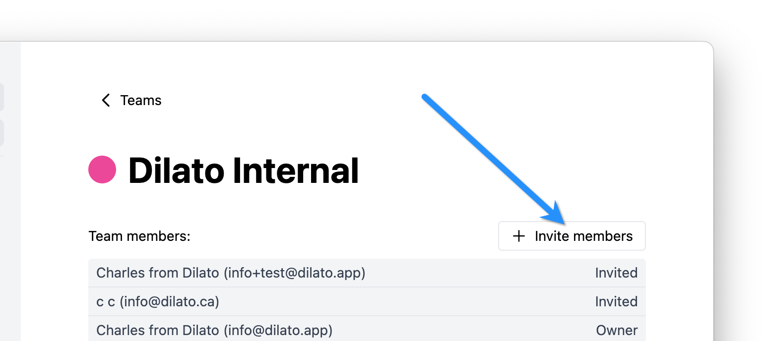 Invite member button in Dilato
