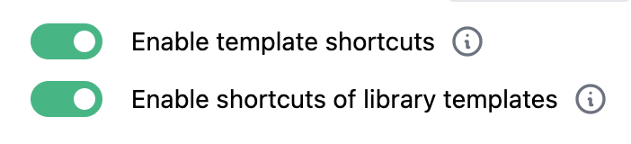 Shortcuts settings in Dilato